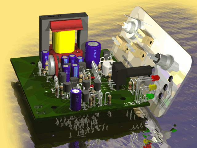 Platine bestckt, 3D-Sicht
